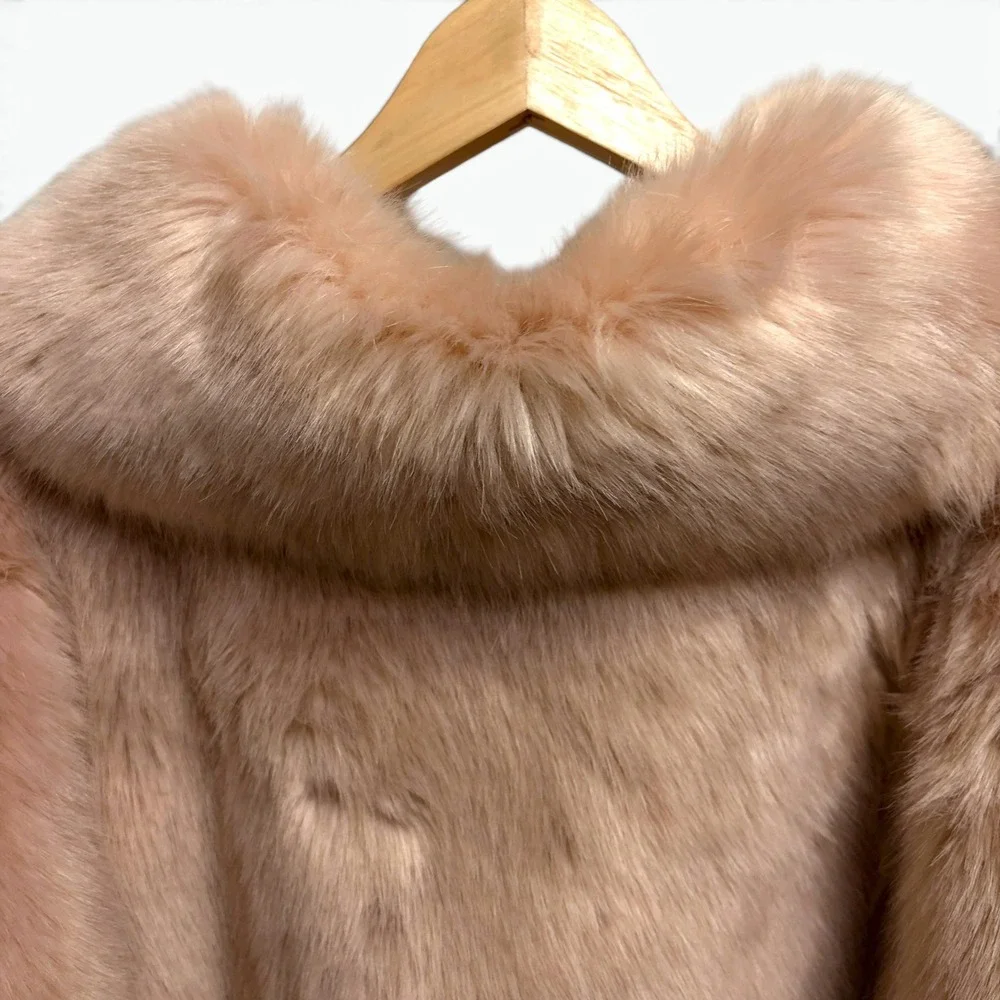 Cliche Pink Faux Fur Coat Coquette Glam Barbiecore XL Blush Winter Ski Bunny